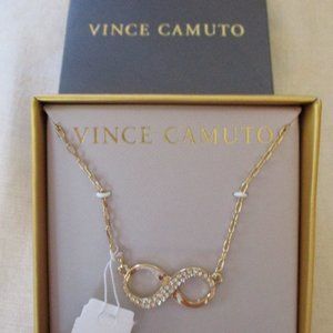 Vince Camuto Gold Tone Necklace Crystal Infinity Charm New With Tag & Box